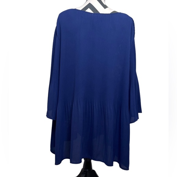 Catherines Floral Sz 2X Bloomcore Pleated Organza Navy Blue Blouse - Picture 5 of 10